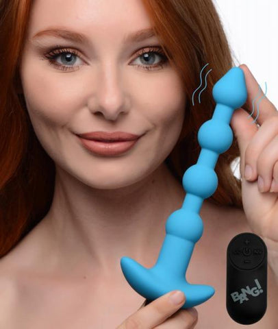 Bang! Vibrating Silicone Anal Beads & Remote Blue