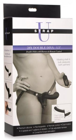 Strap U 28x Double Diva 1.5in Double Dildo W/ Harness Black