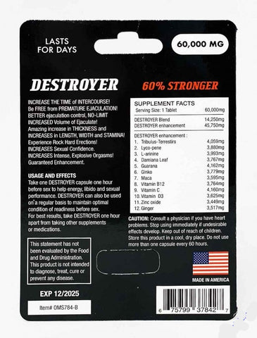 Destroyer 60000mg Male Enhancement Red Pill