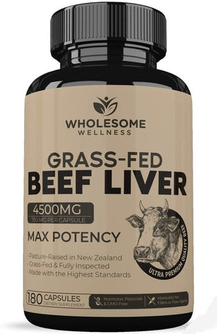 Wholesome Grass Fed Desiccated Beef Liver Capsules 180 Pills 750mg
