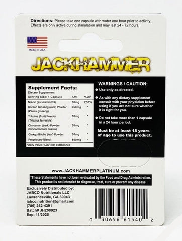 Jackhammer Platinum Male Enhancement Libido Gold Pill