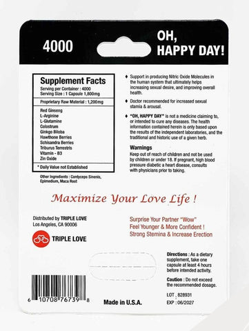Oh Happy Day 4000 Pill 7 Days Libido Enhancer 3000mg 1 Capsule