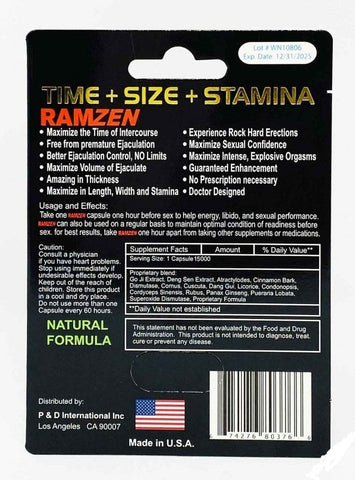 RamZen 15000 Male Enhancement Gold Pill 7 Days