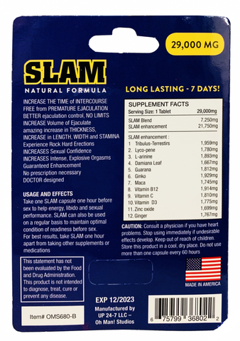 Slam 29000mg Natural Formula Male Enhancement Blue Pill