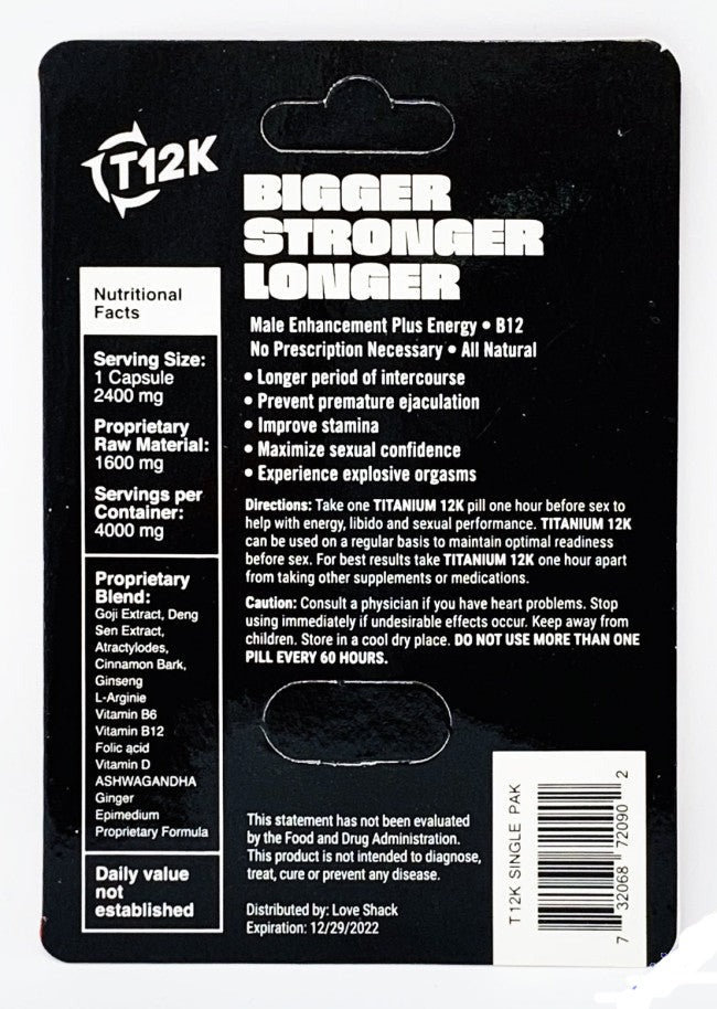 Titanium 12K Male Enhancement Energy Supplement Pill